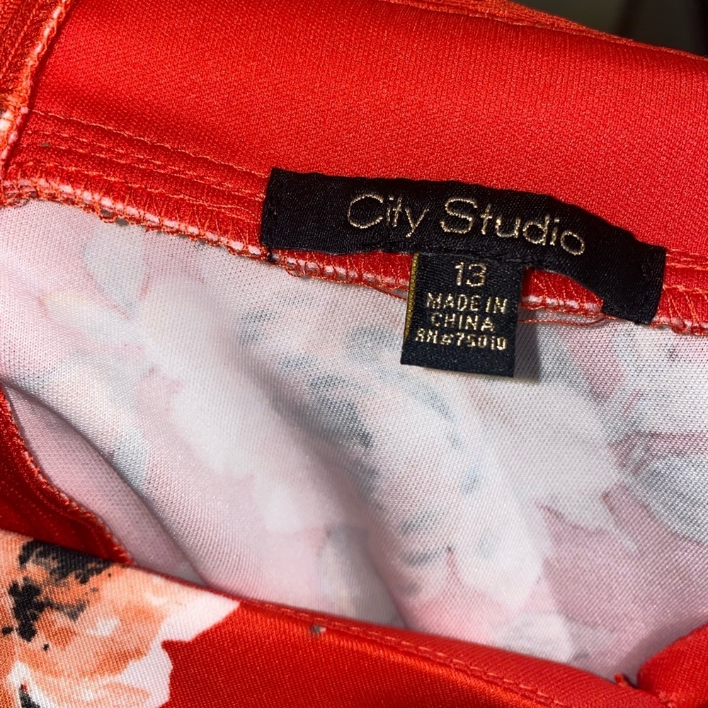 City Studio Red Orange Floral Wrap Dress - Picture 3 of 4